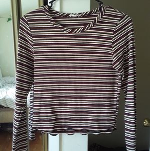 long sleeve striped lettuce trim top